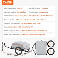 SucceBuy 100lbs Bike Cargo Trailer Foldable Bicycle Wagon Cart with Waterproof Cover & Safe Reflectors Fits 22 -28  Bike Wheel white