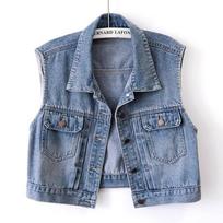 Women's Retro Pleated Denim Vest - Sleeveless Casual Top for Spring/Autumn Dresses, 2025 Gilet L (Recommend 105-115 lbs)