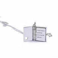 Envelope Necklace Custom Text Locket Opening Book Pendant Couple Personalized Photo Album Sweater Chain Jewelry Birthday Gift gray