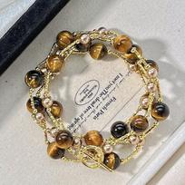 Wind Boutique, Natural Tiger's Eye, Mocha, Brown Coffee, Imitation Pearl Design, Sweater, Necklace, Collarbone Chain, Fidelity