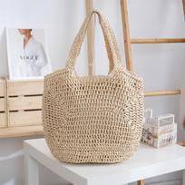 Women's Large Capacity Summer Woven Straw Tote Bag - Handmade Beach & Commute Shoulder Bag Height 40, Length 40, Strap Height 18 smėlis