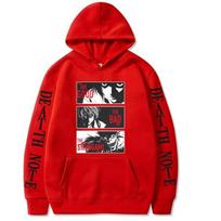 Anime Death Note Yagami Light L·Lawliet Ryuk Hoodies Funny Cartoon Graphic Printing Streetwear Harajuku Unisex Sweatshirts S red