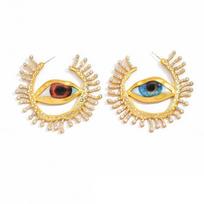 Unique Alien Pupil Ear Drop Exaggerate Irregular Earwear Circular Blue Eye Ear Loop Big Hoop Earring Retro Jewelry 1