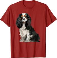 Tricolor Cavalier King Charles Spaniel Portrait Graphic Print Cotton T-Shirt Casual Summer Tee S