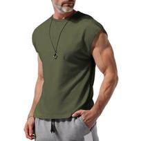 Men Vest Solid Color Crew Neck Sleeveless Tops Summer Casual Vest Outdoor Sports L armijos žalia spalva