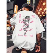 Men'S Pink Dragon Print Crew Neck T-Shirt, Comfortable Short Sleeves for Summer S balta