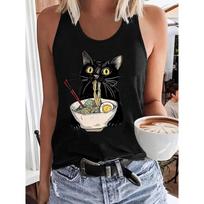 Funny T-shirt Lamian Noodles Cat Japanese Printed Vest S