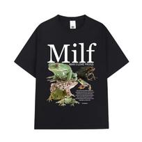 MILF Man I Love Frogs T Shirt Funny Frog Amphibian Lovers Vintage T-shirts Men Cotton Oversized Short Sleeve T-shirt Streetwear S juoda