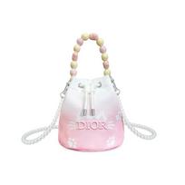 DIOR [Customized Cosmetic Bag] Kitten Diary Dopamine Storage Bag Shoulder Bag Canvas Pink Single Layer 12*12*23 balta