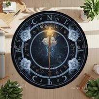 Mystic Magic Round Rug With Celestial Symbols Witchy Decor Fantasy Galaxy Carpet For Spiritual Room Gothic Boho Meditation Mat 60X60cm