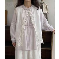 Johnature Japanese Style Embroidered Lace Vest Casual Versatile Front Back Wear Round Neck Coats for Women One Size balta