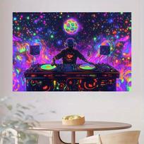 VIKAMA Psichodelinė visata DJ gobelenas Neoninė planeta patefonas Muzikos studija Žaidimų kambarys Madingas svetainės dekoras 40X60CM(1.3X2FT