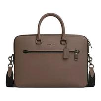 Coach Ethan 38 Logo Zip Closure Leather Tote Briefcase Men tote Dark-Stone CR271-QBCBD Basic Set (Bag+Dust Bag)