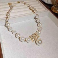Wind simple personality necklace diamond pearl double D light luxury high-end neck chain temperament neck jewelry
