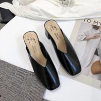 Square head high heel Internet celebrity sandals grandma shoes thick heel bag head half slippers women's medium heel retro outer wear lazy muller shoe 35 juoda