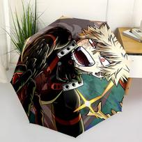 1pc My Hero Academia Bakugo Katsuki Outdoor Umbrella - Automatic Opening/Closing, Portable 3-Fold Design, 8-Rib Iron Frame, Perfect Gift for Fans, Tra black