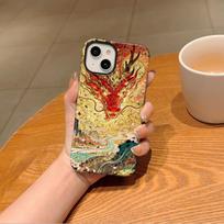 Stylish Golden Dragon Kylin Printed 2 in 1 TPU+PC Phone Case for iPhone 16 15 14 Plus 13 12 11 Pro Max Mini XS Shockproof Cover iPhone17 Pro Max