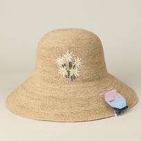 USPOP Daisy Embroidery Raffia Bucket Hat Women Foldable Summer Straw Hat Wide Brim Beach Sun Hat Adjustable Lightweight M 56-58cm natūrali