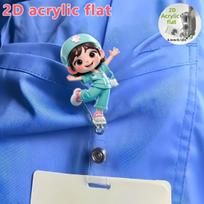 2D Flat Acrylic Nurse Girl With Nurse Cap Retractable Badge Reel, Sturdy Medical ID Tag Clip Accessory For Medical Students Nurses And Hospital Worker 6cm blue