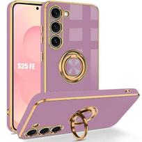 Silicone Case - BOOLING - for Samsung Galaxy S25 FE - with Purple Rotating Ring Stand violetinė