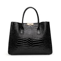 Black Crocodile-Textured Cowhide Tote Bag – Stylish, Spacious, and Elegant for Everyday Commute juoda