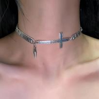 Vintage Punk Choker Y2K Silver Spliced Cross Grunge Rock Hip Hop Jewelry