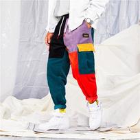 Vyriški kombinezonai Spalvų derinys Laisvi Lengvi Pagrindiniai Flaneliniai Hip Hop Bėgiojimo Gatvės Kelnės L black