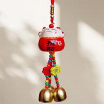 Fortune Cat Ceramic Wind Chimes Hanging Car Charm Garden Charm Decorations Crafts Wind Chimes Metal Bells Good Luck Wind Chimes