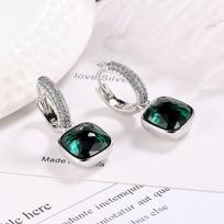 925 Sterling Silver Temperament Geometric Square Crystal Drop Earrings For Women Wedding Party Jewelry Gift Female Pendientes rožinė