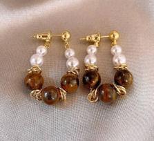 Brown Color Earrings, Pearl Earrings, High-end Vintage Earrings one size