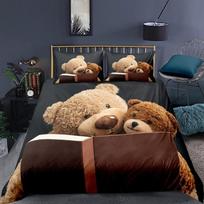 Cute Teddy Bear Duvet Cover 3 Piece Set Microfiber Bedding for Boys Girls Adult Room Decoration Soft Bed Cover 135x200cm white