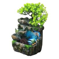 Creative Feng Shui Flowing Water Fountain Desktop Resin Rockery Landscape Waterfall Crafts with 7-Color Led Change Best Gift black