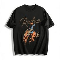 Rodeo Cowboy Riding Horse Print Vintage Casual Short Sleeve Top Pure cotton T-shirt XXS