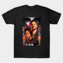 Men Black Print T-shirt Supernatural No-Cut Heat Transfer Print Cotton Tshirt M juoda