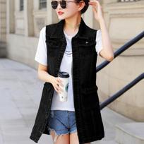 Vintage Plus Size Ripped Washed Denim Vest Sleeveless Casual Outerwear for Women Office Commuter Daily Layering Wear XS