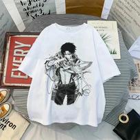 Vasaros Harajuku marškinėliai Japoniškas anime Ataka prieš Titanus Levi Ackerman Akis Punk Viršūnės Dideli Vyriški Trumpomis Rankovėmis Apvalia Iškirpte Moteriški Marškinėliai S juoda