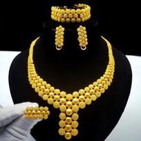 24K Dubai Alloy Set European and American 2026 Popular Flower Exaggerated Necklace Four-piece Set Earrings Bracelet Ring 45cm