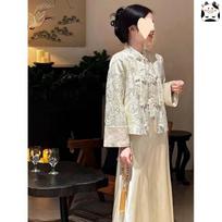 Plus Size Women's Luxury Tang Suit: Satin Frog Button Jacket & Skirt Set S [Recommended for up to 47.5 kg]