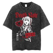 Death Note Misa Punk Patches Collage Anime Oversized T Shirt Cotton Vintage Washed T-shirt for Men Women Hiphop Streetwear L