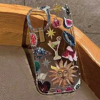 Beaded Pomegranate Sun Phone Case For iPhone 16 17 15 14 13 12 Mini 11 Pro Max 16E X XR 7 8 15 16 Plus SE2 Clear Soft TPU Cover iPhone17 black