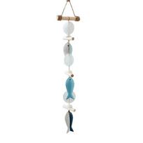 Fish Skewer Shell Wind Chime Handcrafted Coastal Hanging Ornament Outdoor Beach Windchime for Patio Garden Porch Yard Window Decor A