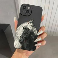 Vintage Black And White Horse Pattern Phone Case For iPhone 17 Air 16 15 14 13 12 11 Pro Max X XR XS Max 7 8 Plus SE2 Back Cover iPhone 16 Plus white