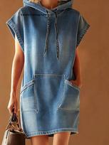 Wind New Women's Loose Sleeveless Hoodie Casual Dress Imported Fashion S mėlyna