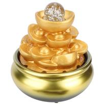 LED Water Fountain Innovative Resin Waterfall Ornament Art Crafts for Home Office Landscape DecorGold Coin EU Plug 220V beige