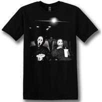 Halloween Michael & Scream Chillin T-Shirt Watching Movie Theatre Wazzup Funny Graphic Tee M juoda