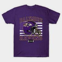 Men Black Print T-shirt Baltimore Ravens Football No-Cut Heat Transfer Print Cotton Tshirt M violetinė
