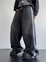 Unisex Y2K Baggy Džinsai Dryžuoti Harajuku Sportinės kelnės Vyrams Moterims Hip Hop Gatvės drabužiai Kasdieniai Plačių klešnių Džinsiniai kelnės L pilka