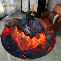 Latest 3D Illusion Volcano Lava Magma Round Carpet Rug for Living Room Bedroom Sofa Decor,Kids Area Rug Non-slip Floor Mat Gift Diameter 60cm