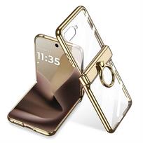 Electroplated Frame Transparent with Metal Ring Holder Hinge Glass Protective Film Case For Motorola Razr 60 Ultra  Cover Motorola Razr Ultra 2025 beige