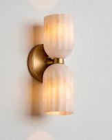 Double Brass Alabaster Wall Sconce | Mid Century Modern Luxury Wall Light | Bedroom Hallway Decor